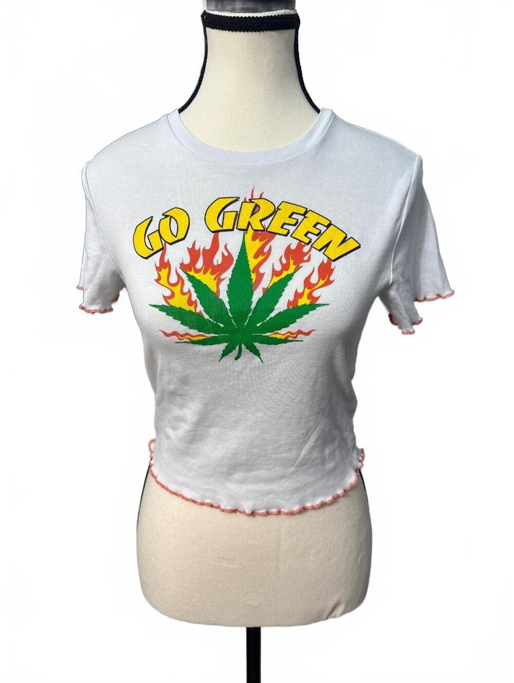 New Girl Order Go Green Flame Cannabis Lettuce Trim Baby T Sz 12 UK - Size 8 US